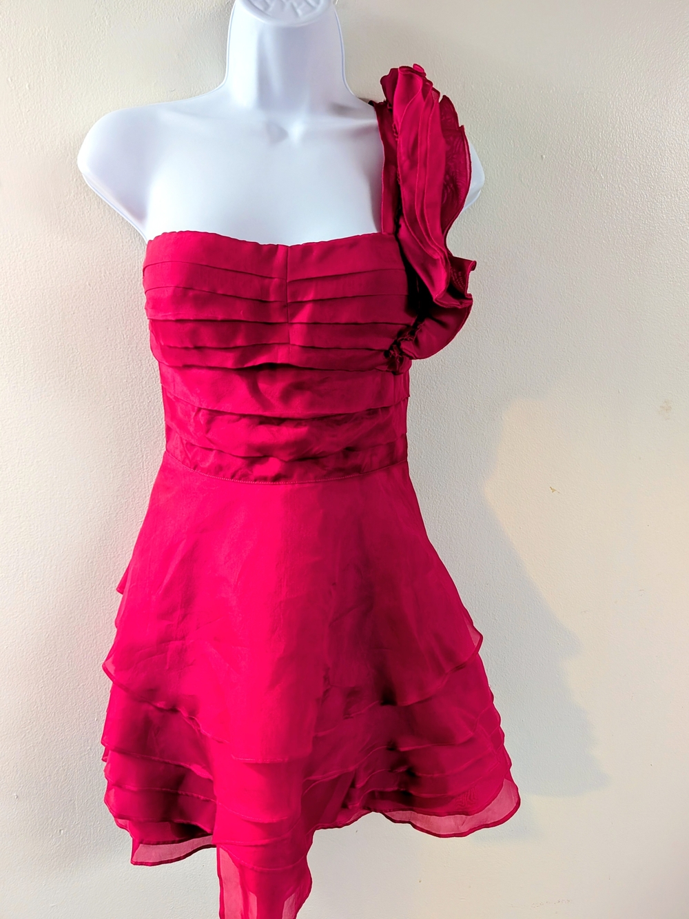 bebe Vintage Y2K Fuchsia One-Shoulder Ruffle Cocktail Dress